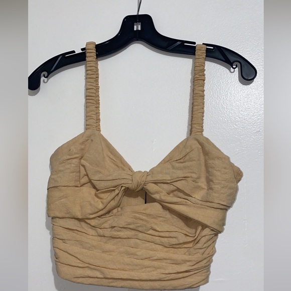 Zara Nude Ruched Smocked Cut Out Crop Tank Top Xs X-Small - Picture 5 of 6